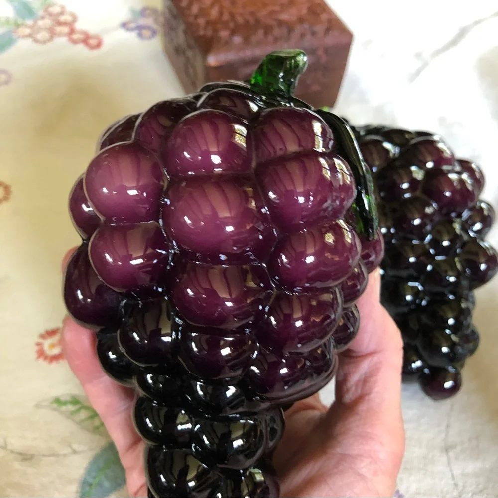 Vintage Set of Hand Blown Murano Style Art Glass Bunch of Grapes. Deep Amethyst - Picture 2 of 13